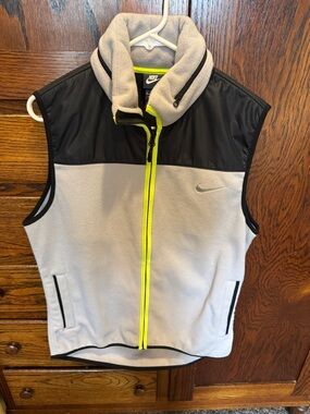 Nike Light Gray Fleece Vest with Black Panels and Neon Yellow Trim